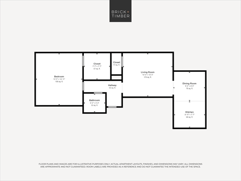 A black and white image of a floor plan for a Brick+Timber property.